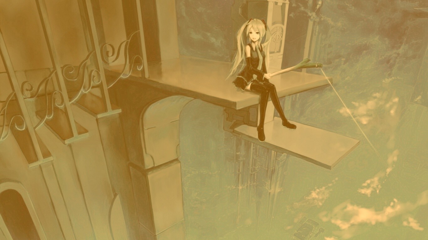 Хатсуне Мику с удочкой обои