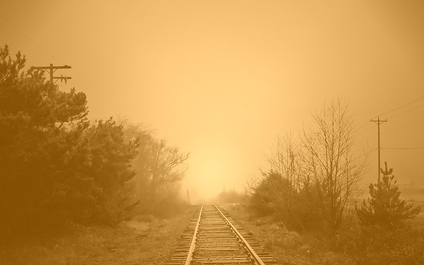 Железная дорога уходит в туман обои