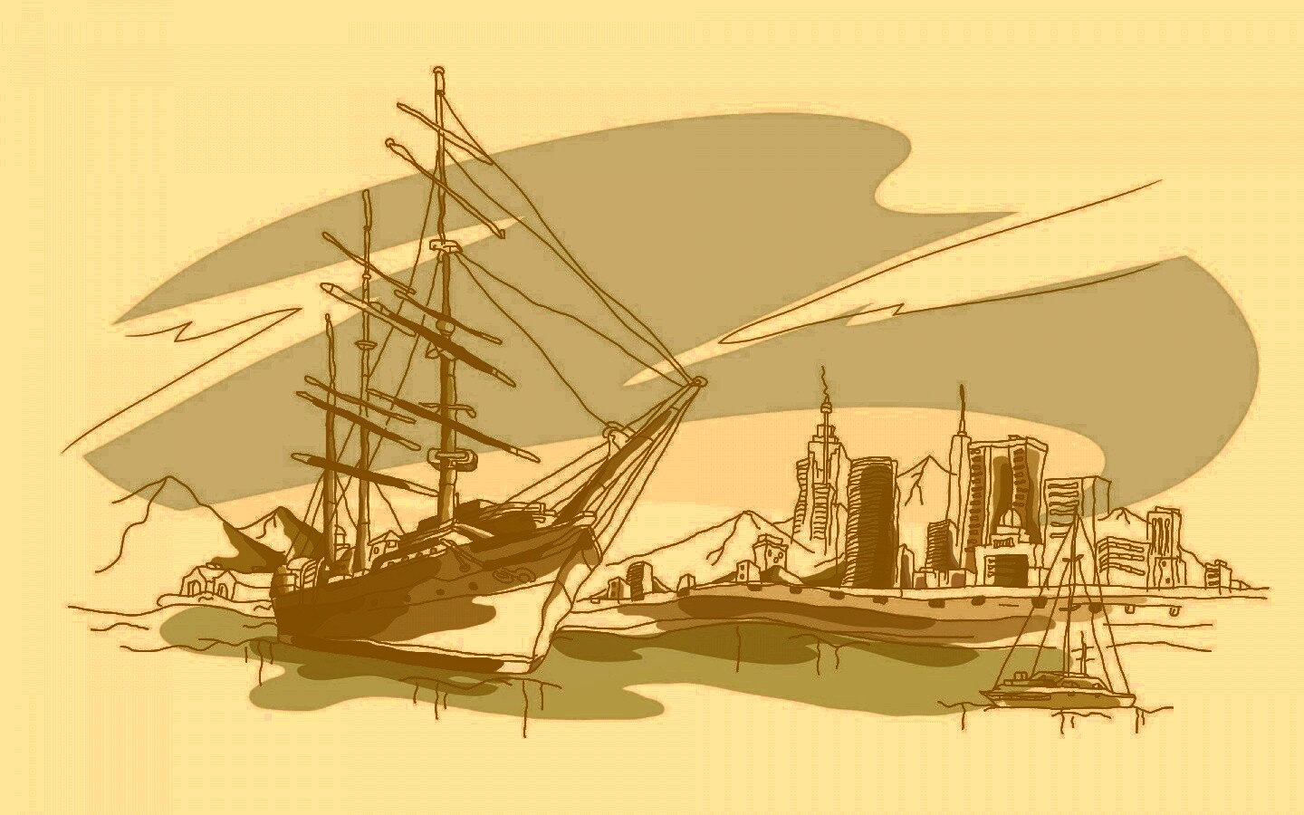 Парусник у города обои