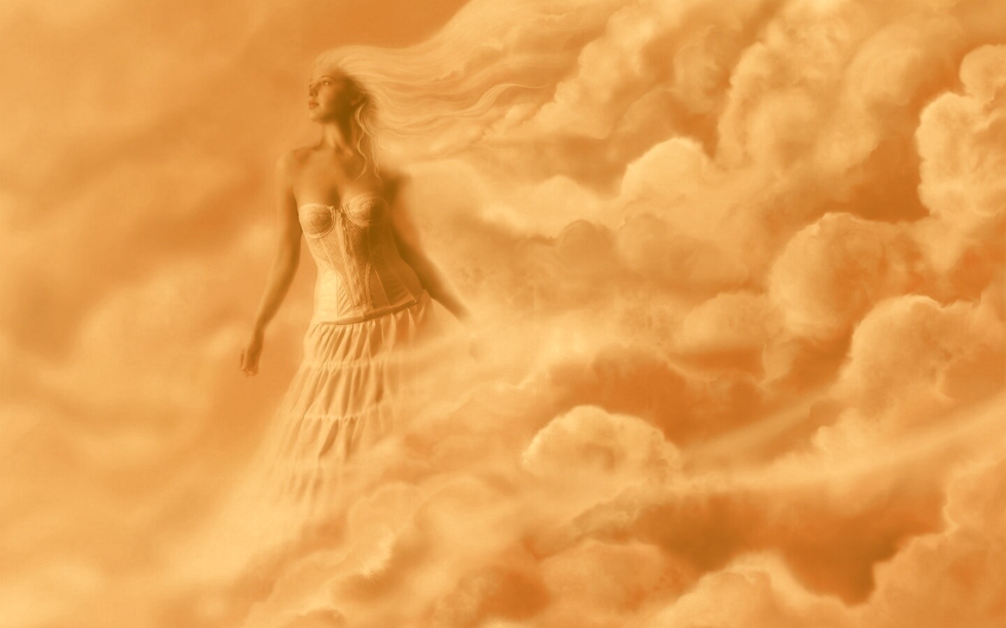 Девушка на облаках обои