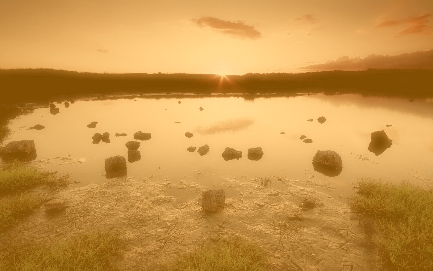 Обмелевшее озеро в Новой Зеландии обои