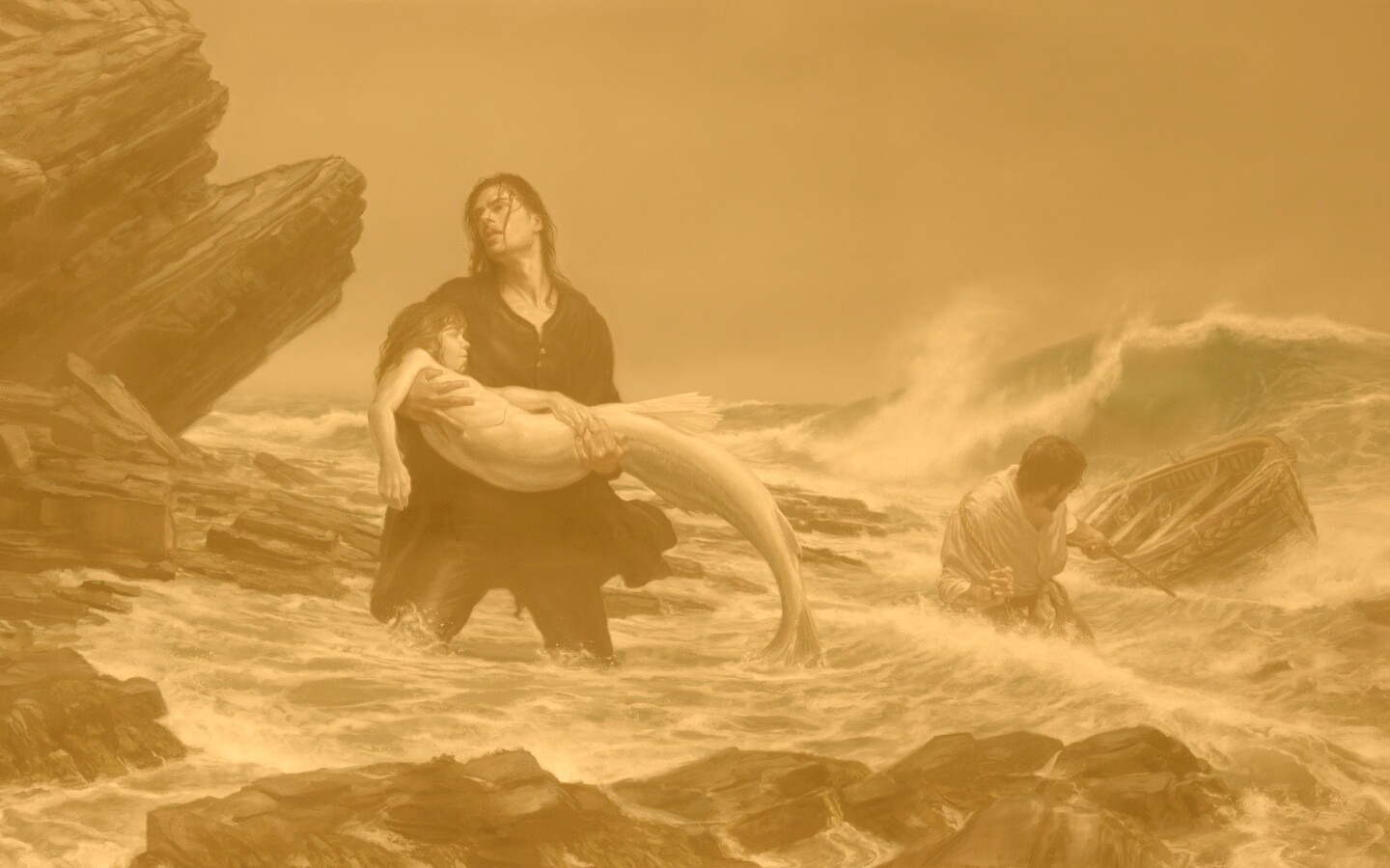 Рыбаки спасают русалку обои