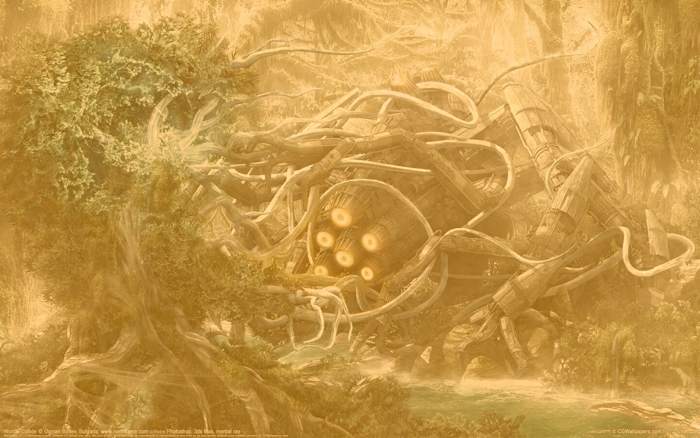 Космический корабль в джунгялх обои