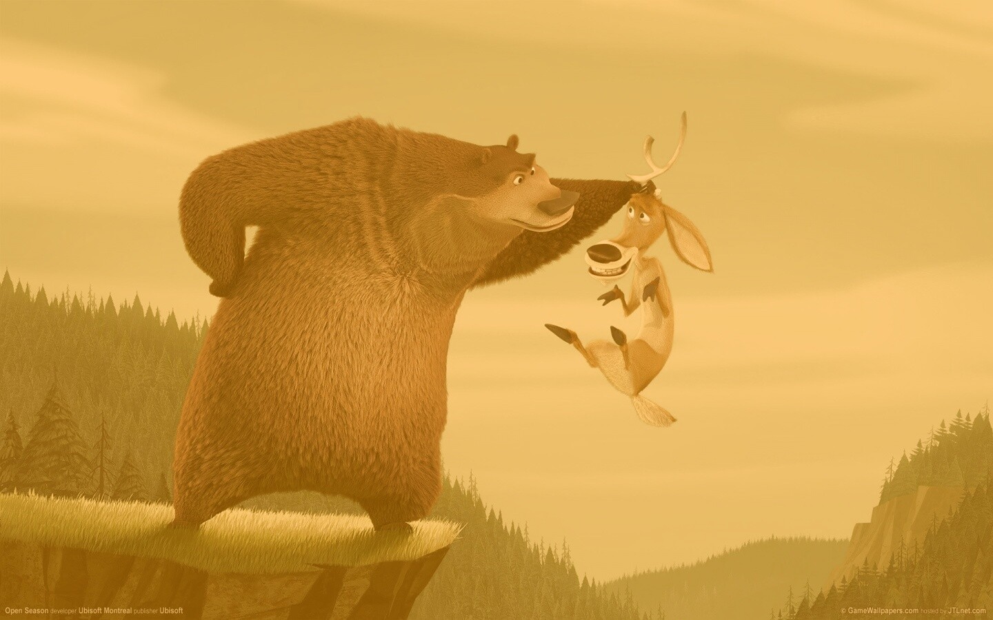 Медведь прессует оленя обои