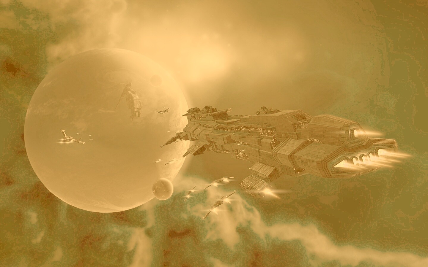 Космический флот атакует планету обои