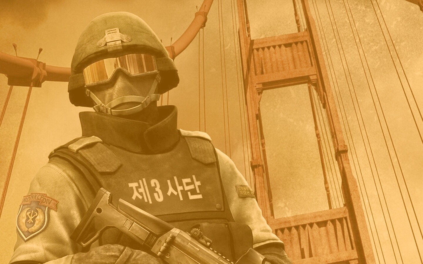 Солдат на мосту Золотые Ворота обои