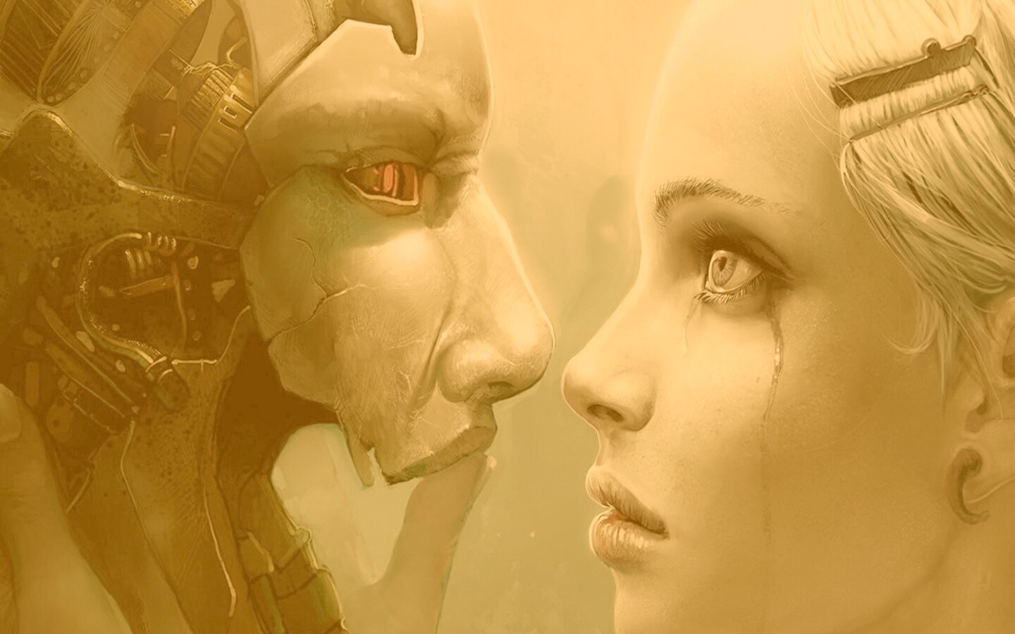 Девушка и робот обои