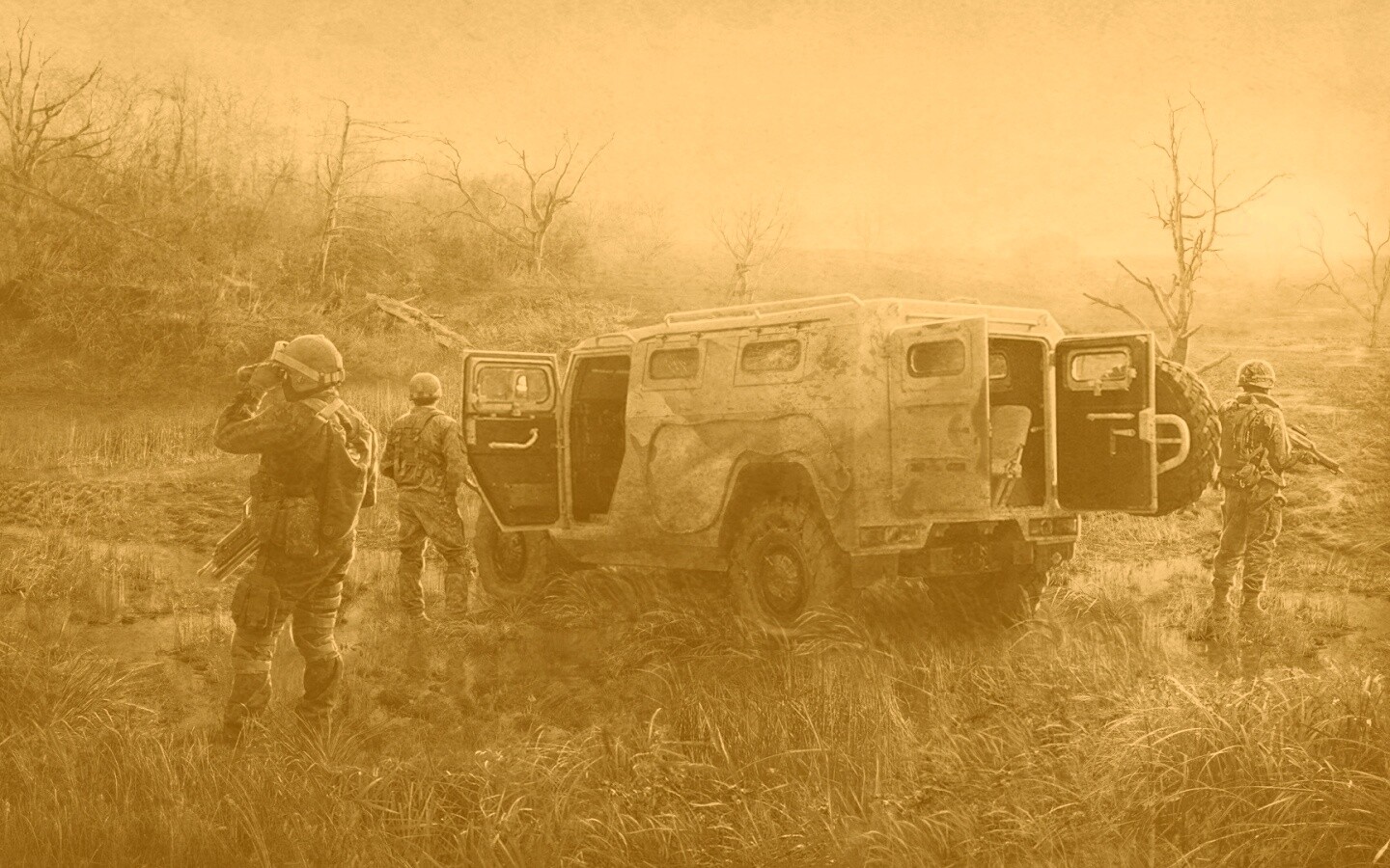 Солдаты из сталкера на болоте обои