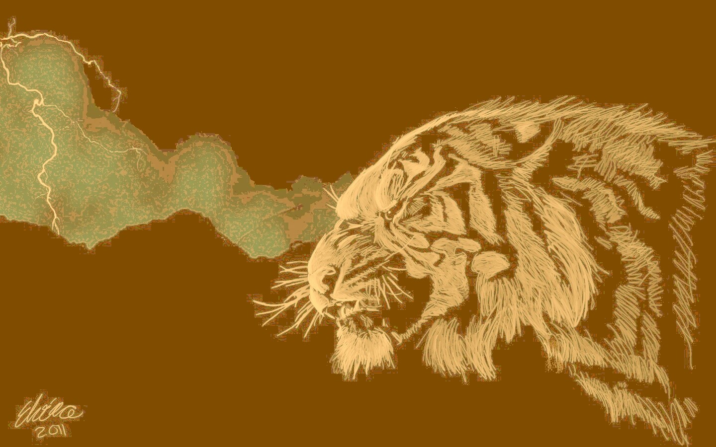 Рисунок грозного тигра обои