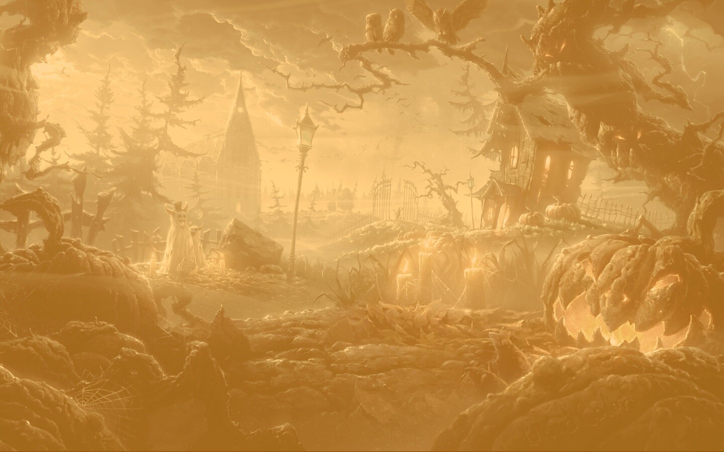 Страшный хэллоувинский пейзаж обои