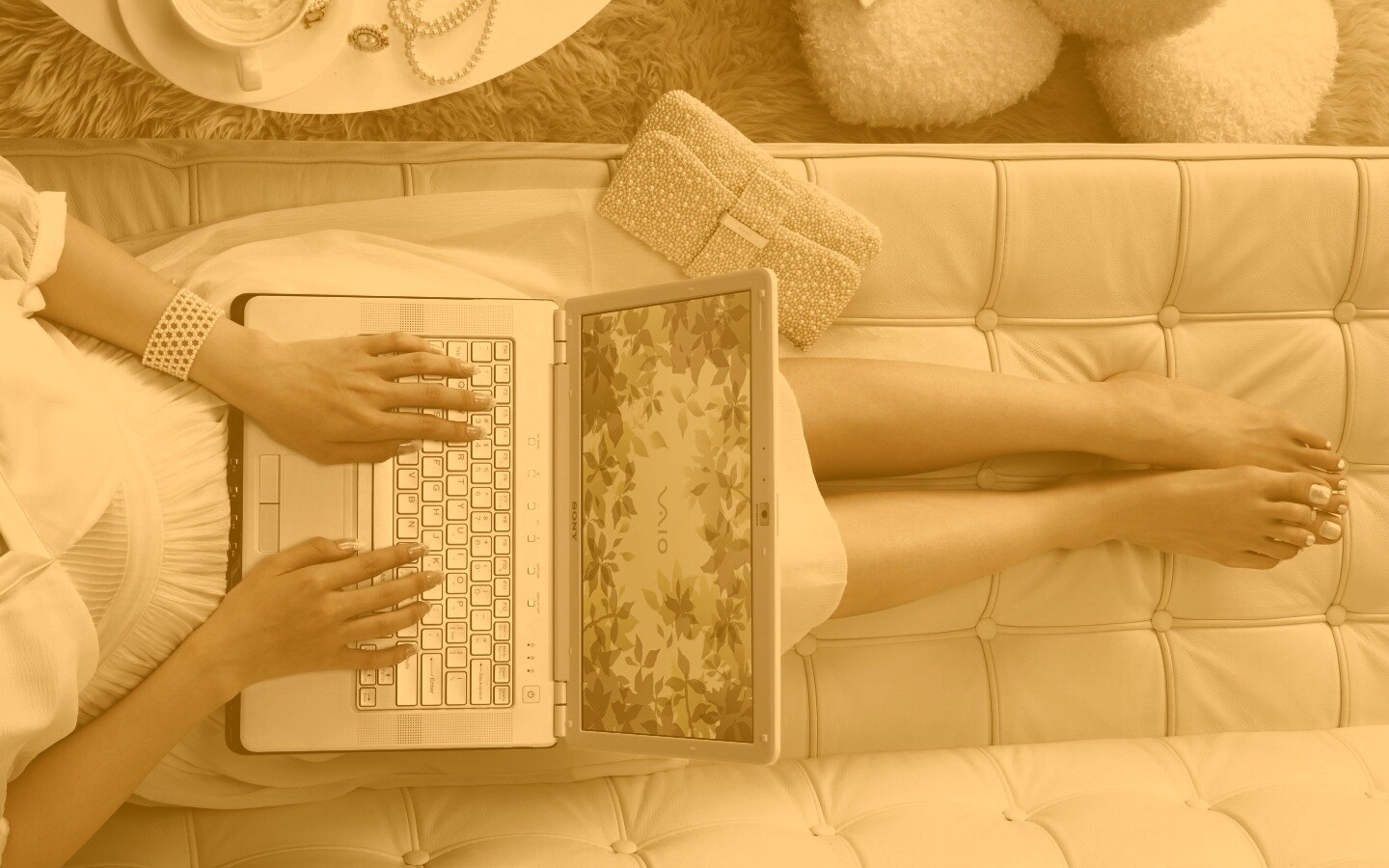 Девушка с ноутбуком vaio обои