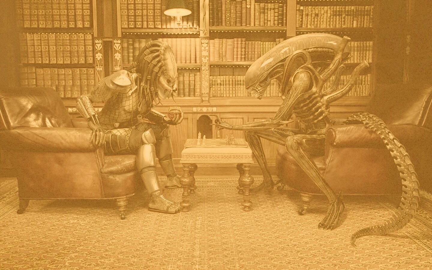 Чужой против хищника в шахматы обои