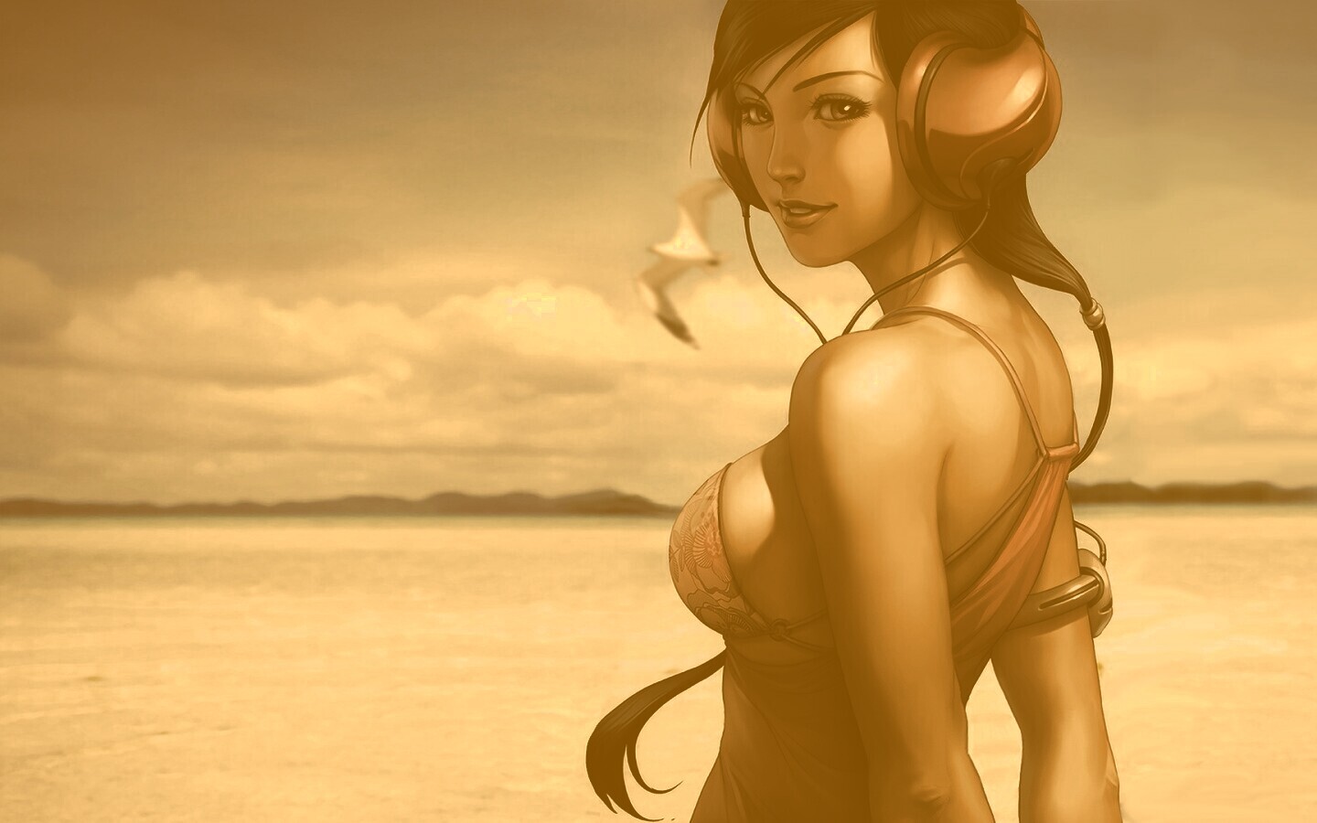 Девушка в наушниках обои