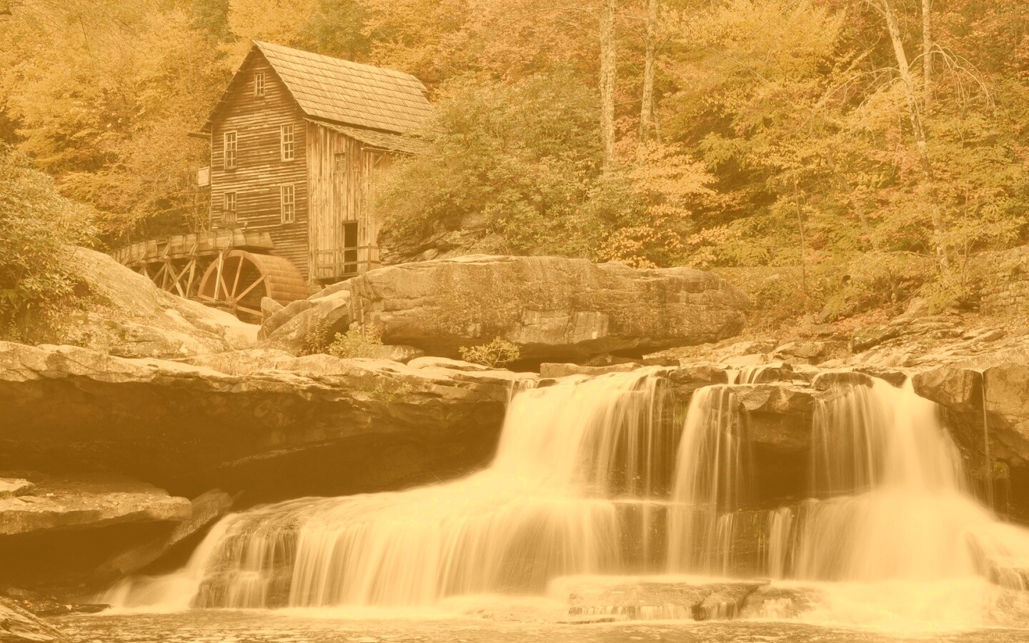 Дом, водяное колесо и водопад обои