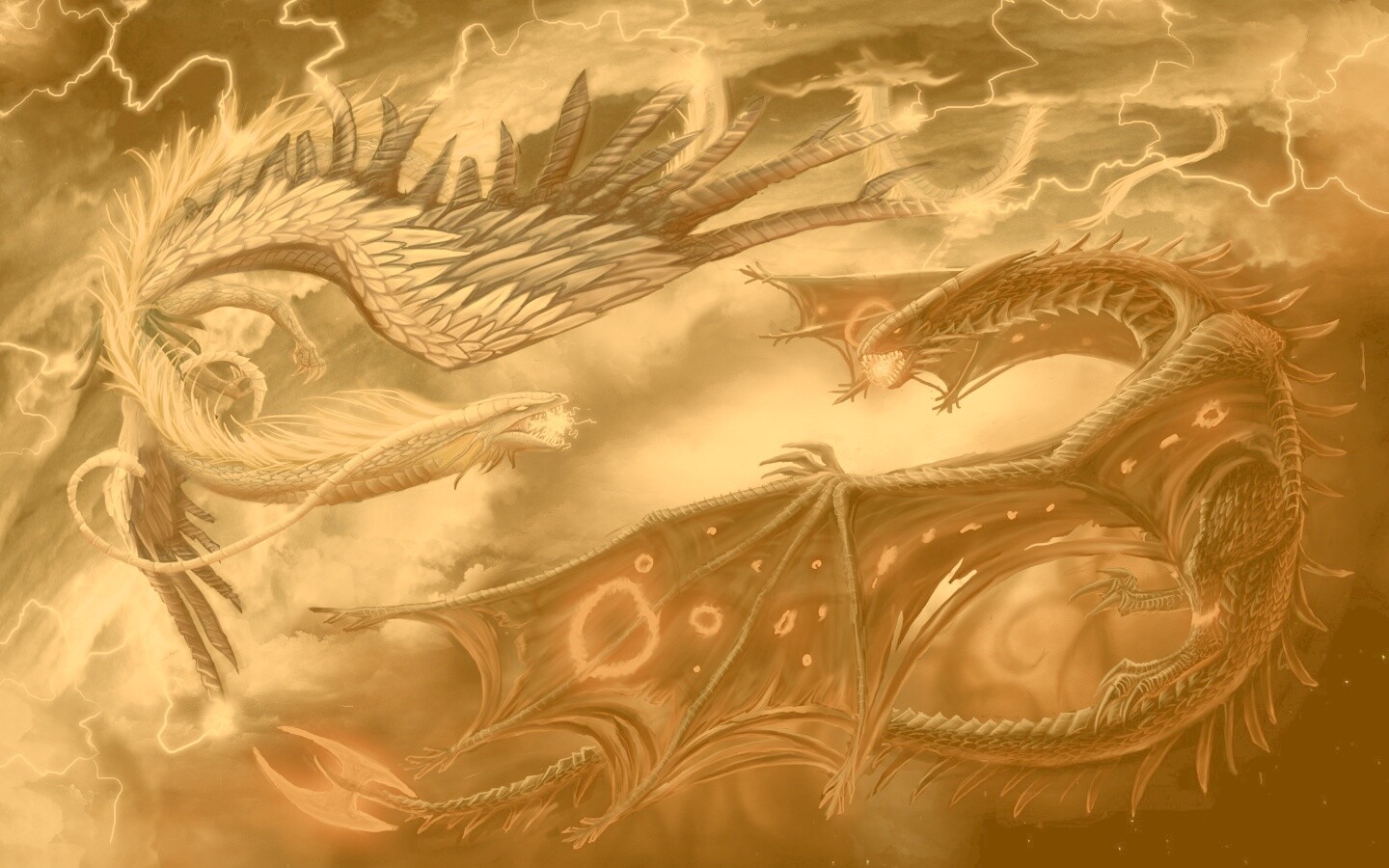 Живописная битва молнии и огня обои