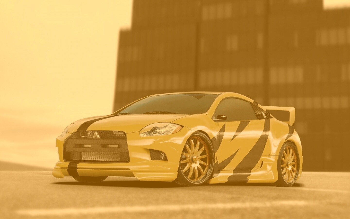 Mitsubishi жёлтого цвета с черными полосами обои