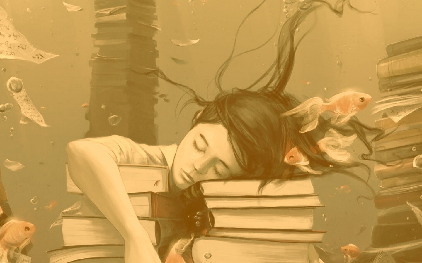 Девочка тонет в знаниях обои