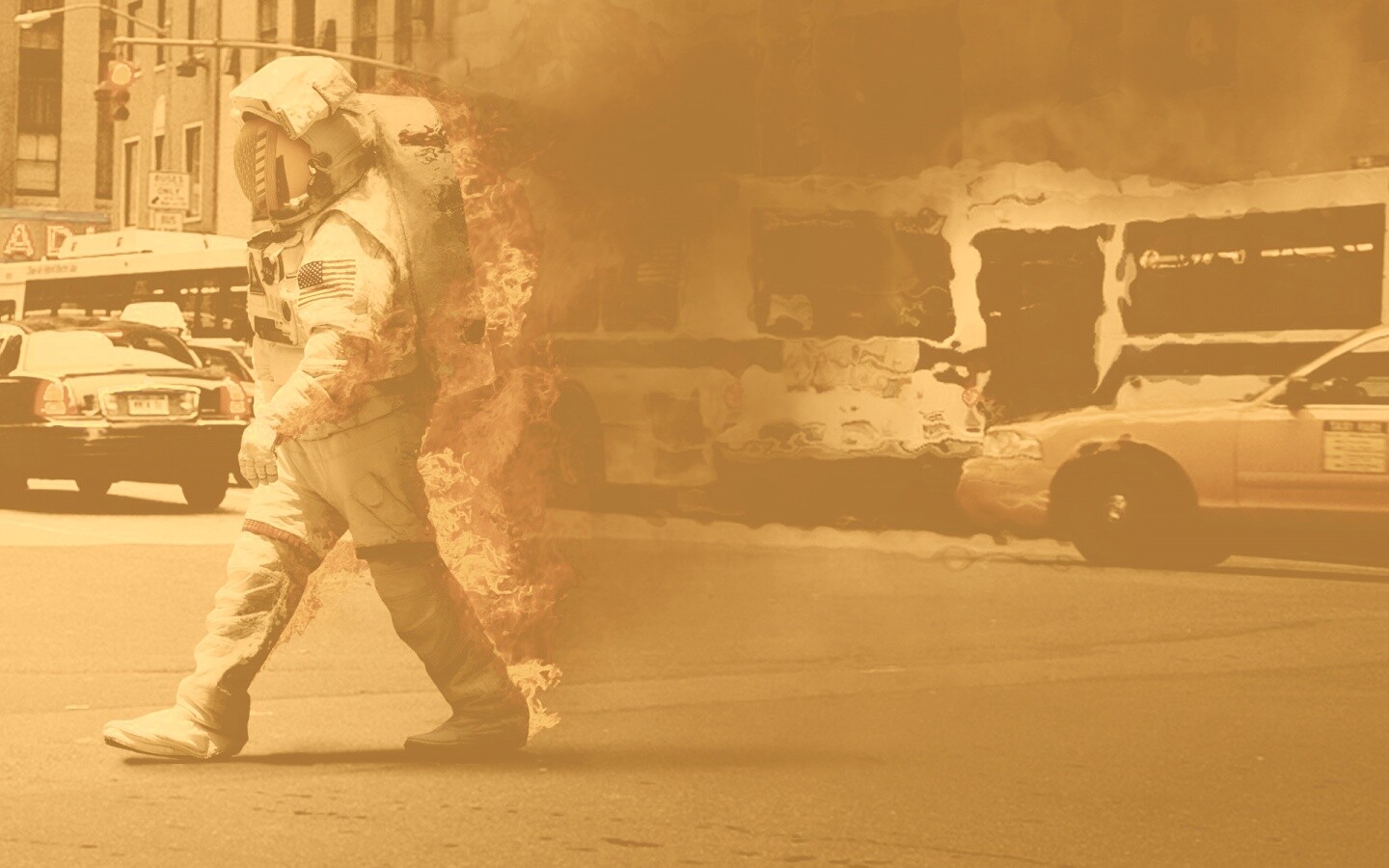 Астронавт в огне обои