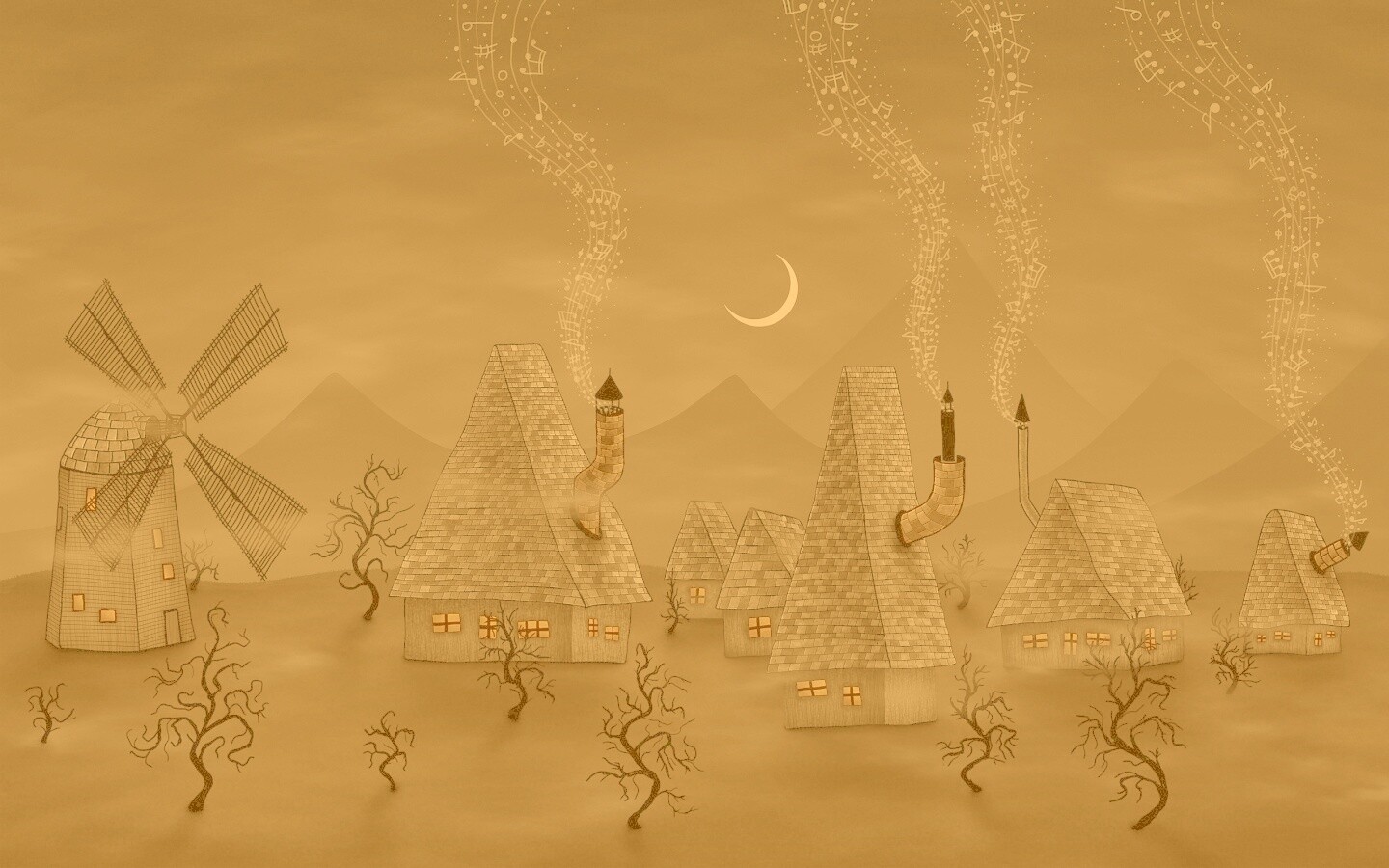 Ночная деревенька обои