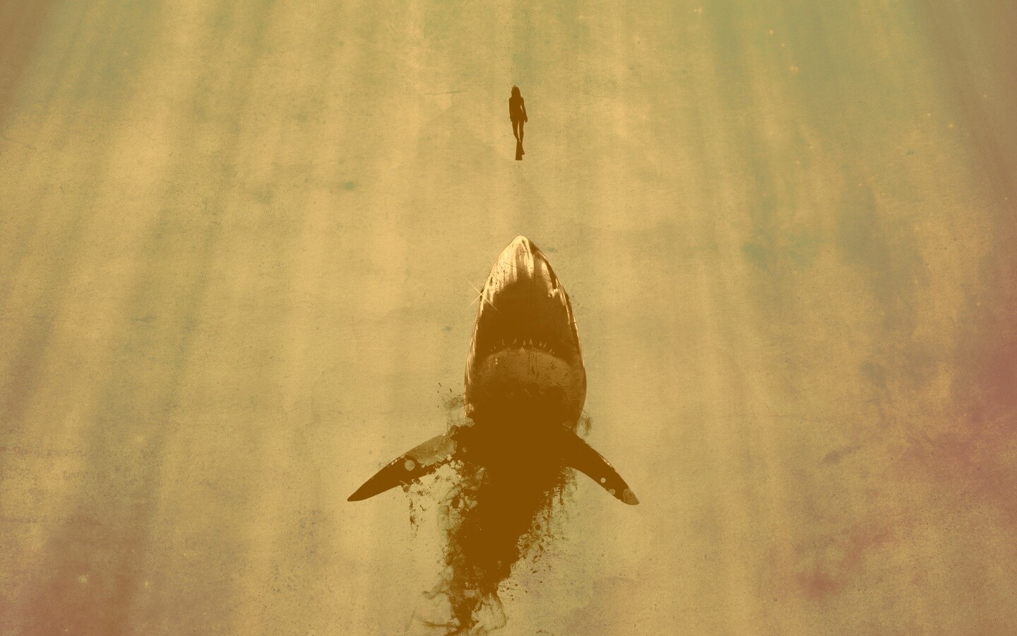 Акула гонится за человеком обои