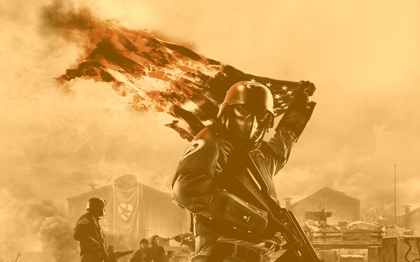 Солдат сжигает американский флаг обои