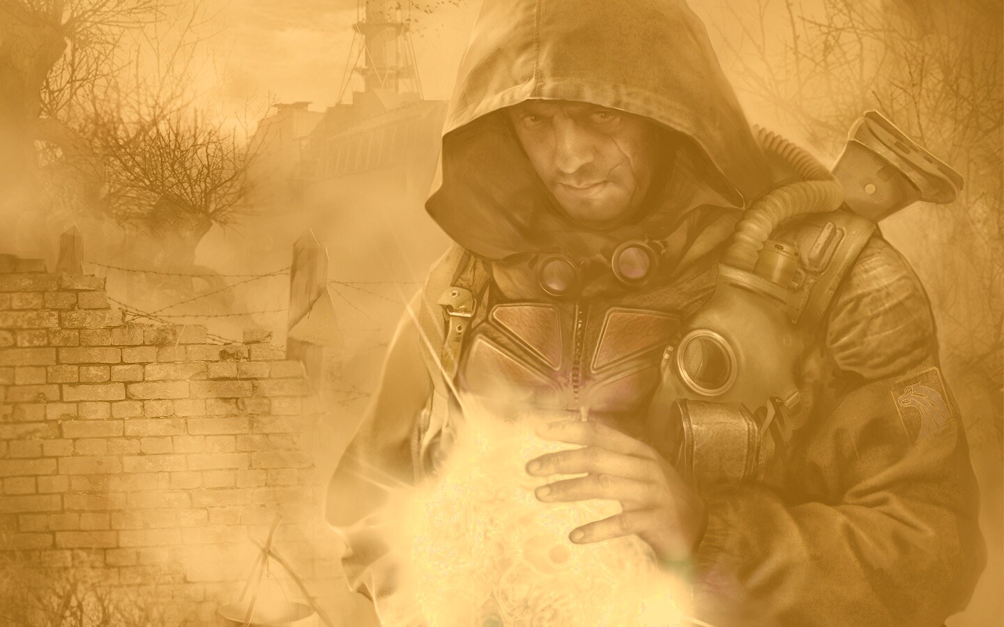 Сталкер с энергетическим артефактом в руках обои