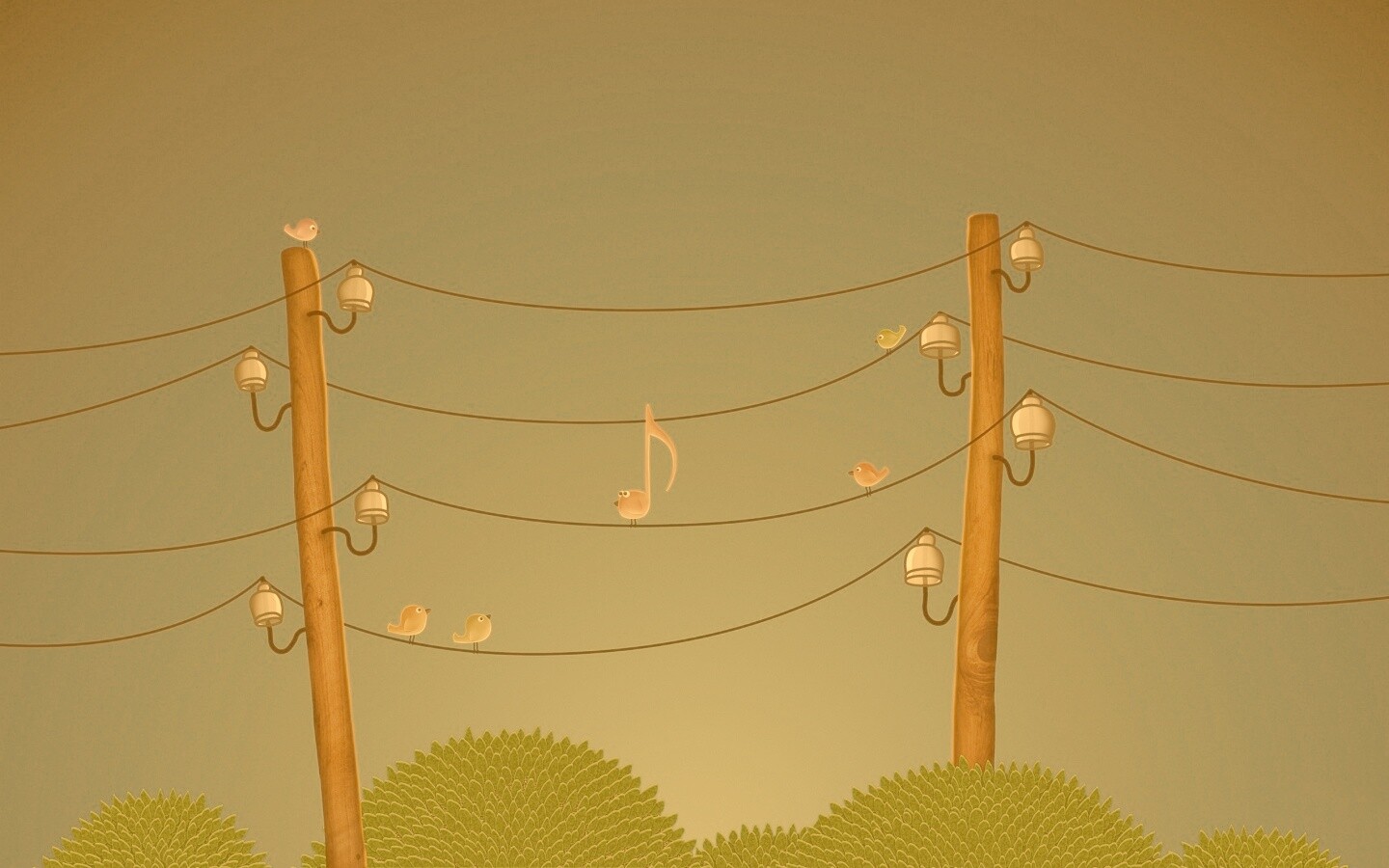 Нотка и птички на проводах обои