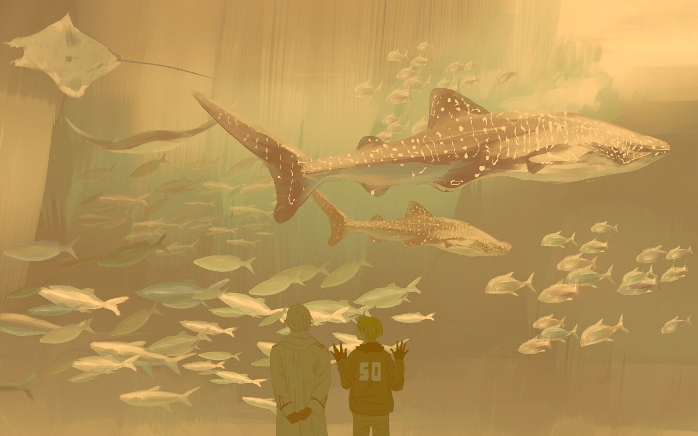 Двое в океанариуме обои