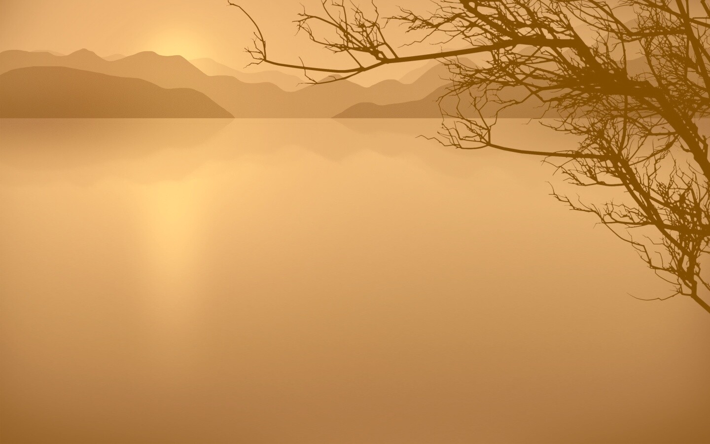 Ветка над вечерним озером обои