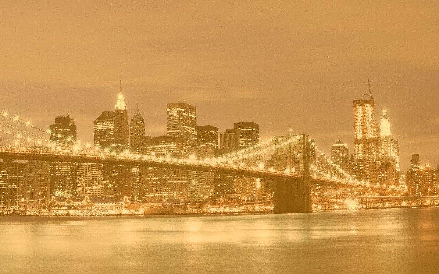 Бруклинский мост на фоне ночного Нью-Йорка обои