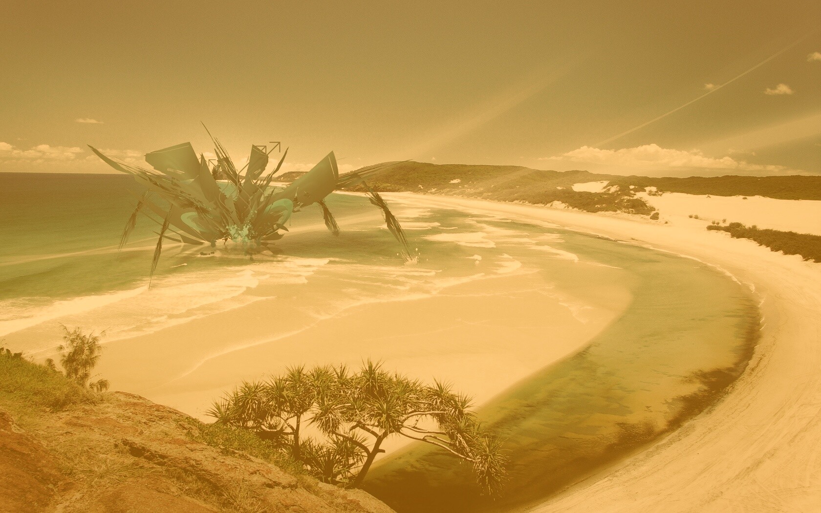 Робот на побережье обои