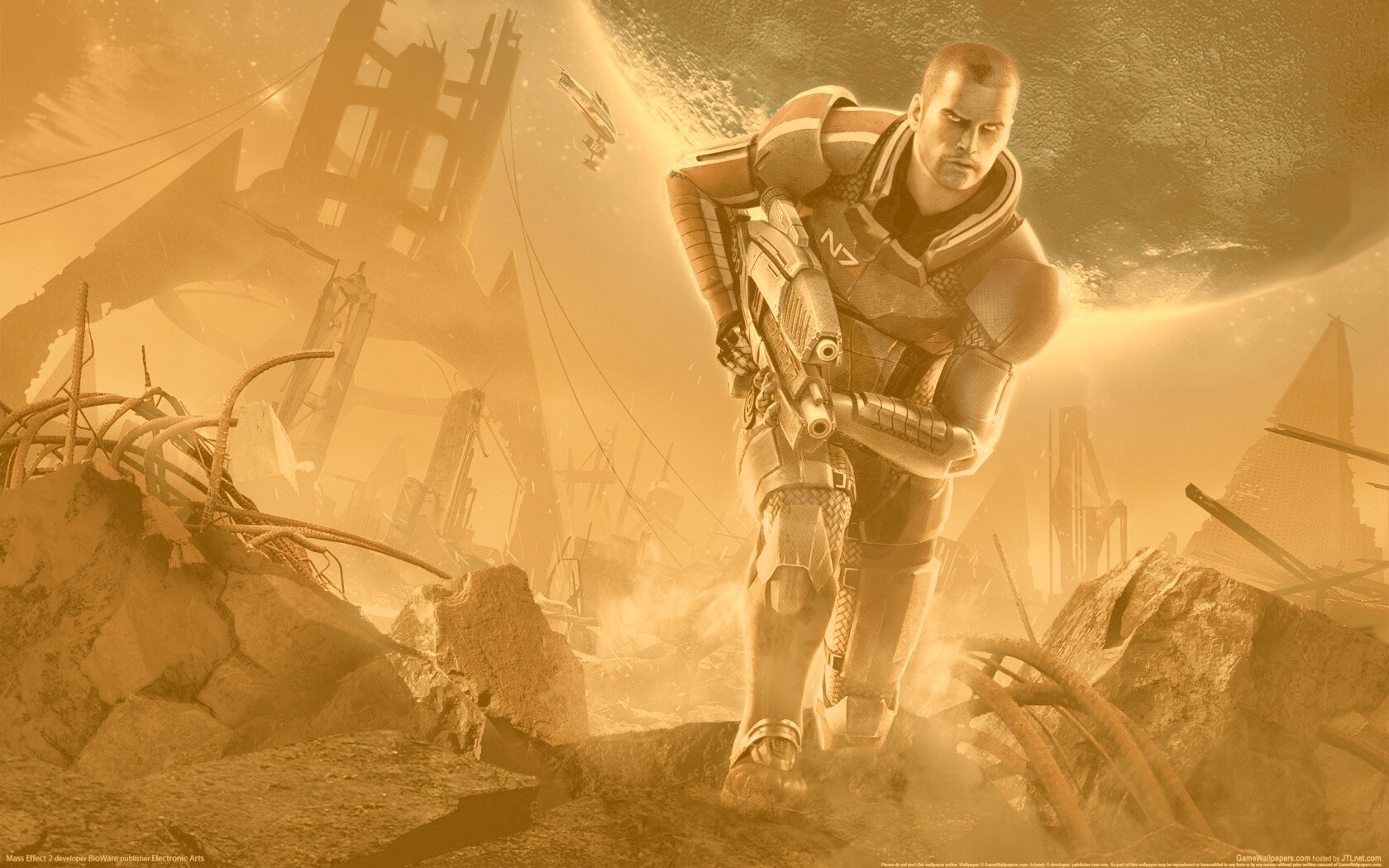 Капитан Шепард на руинах обои