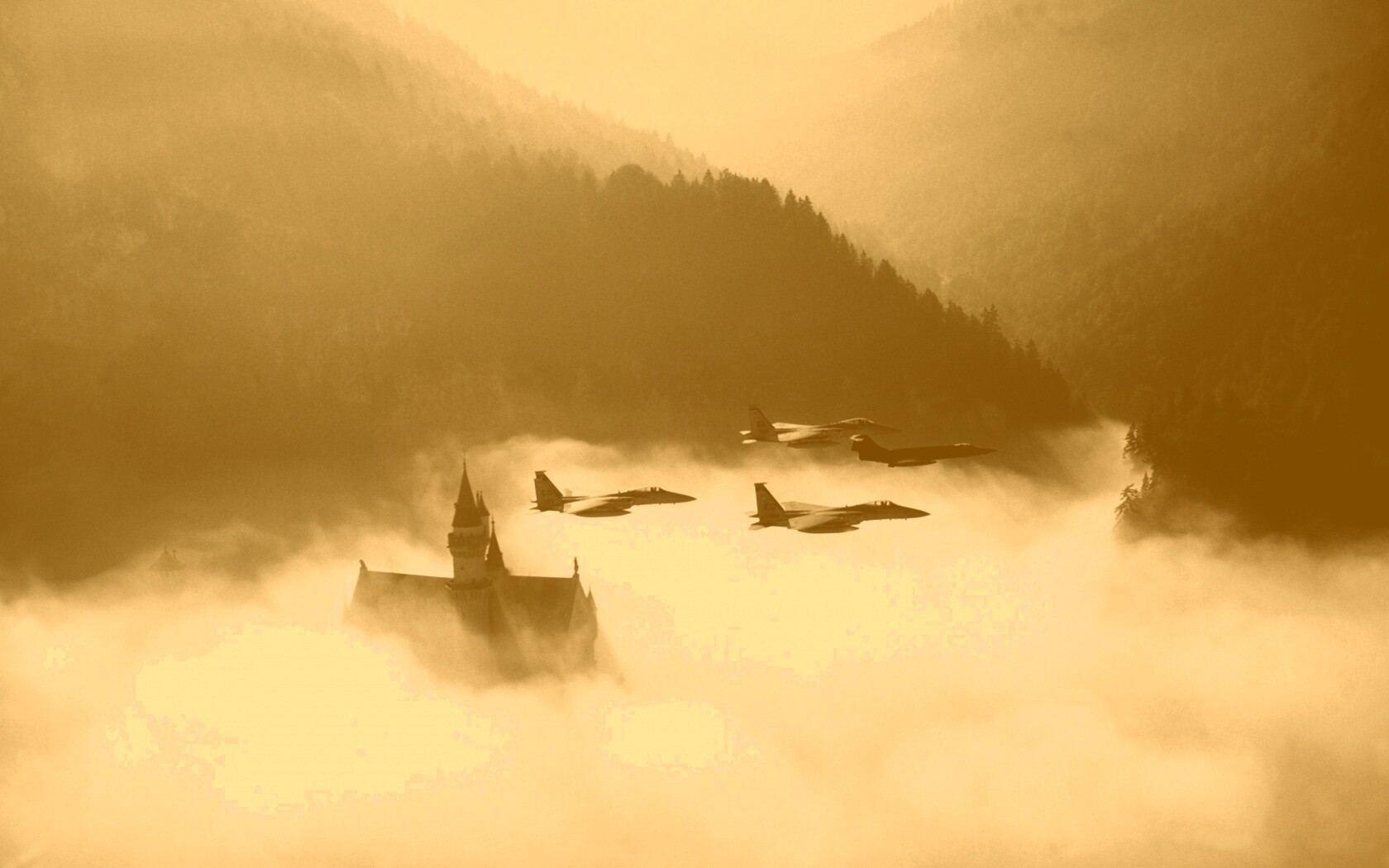 Истребители над замком обои