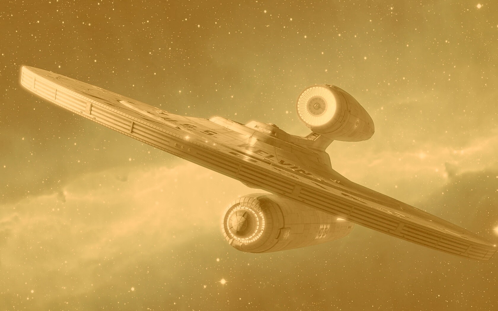 Космический корабль с двумя двигателями обои