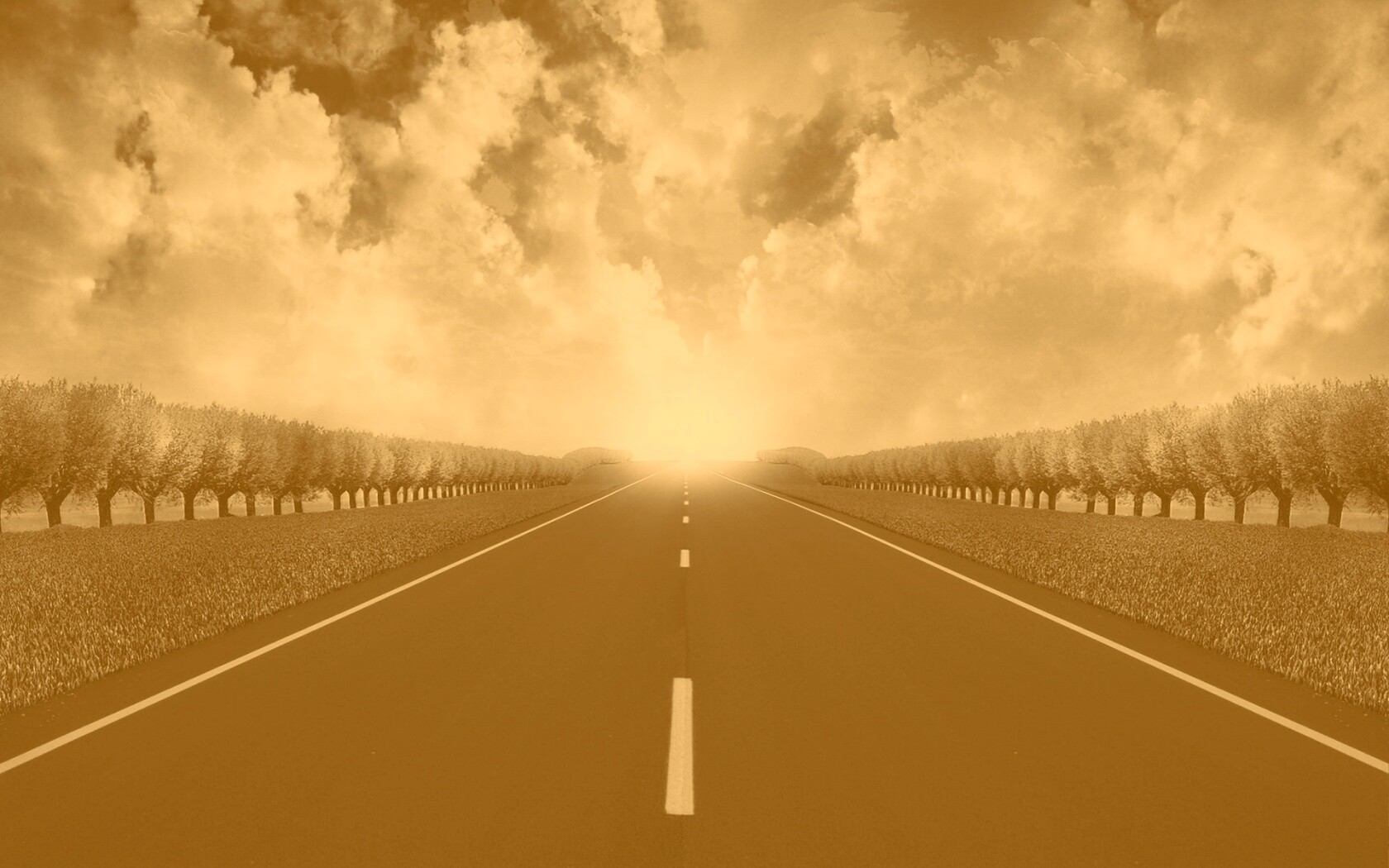 Дорога на закат обои