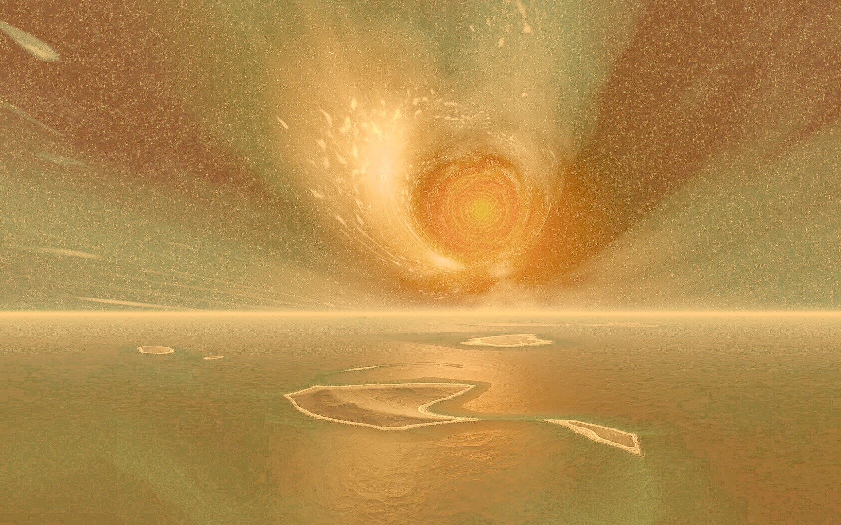 Красная дыра над океаном обои