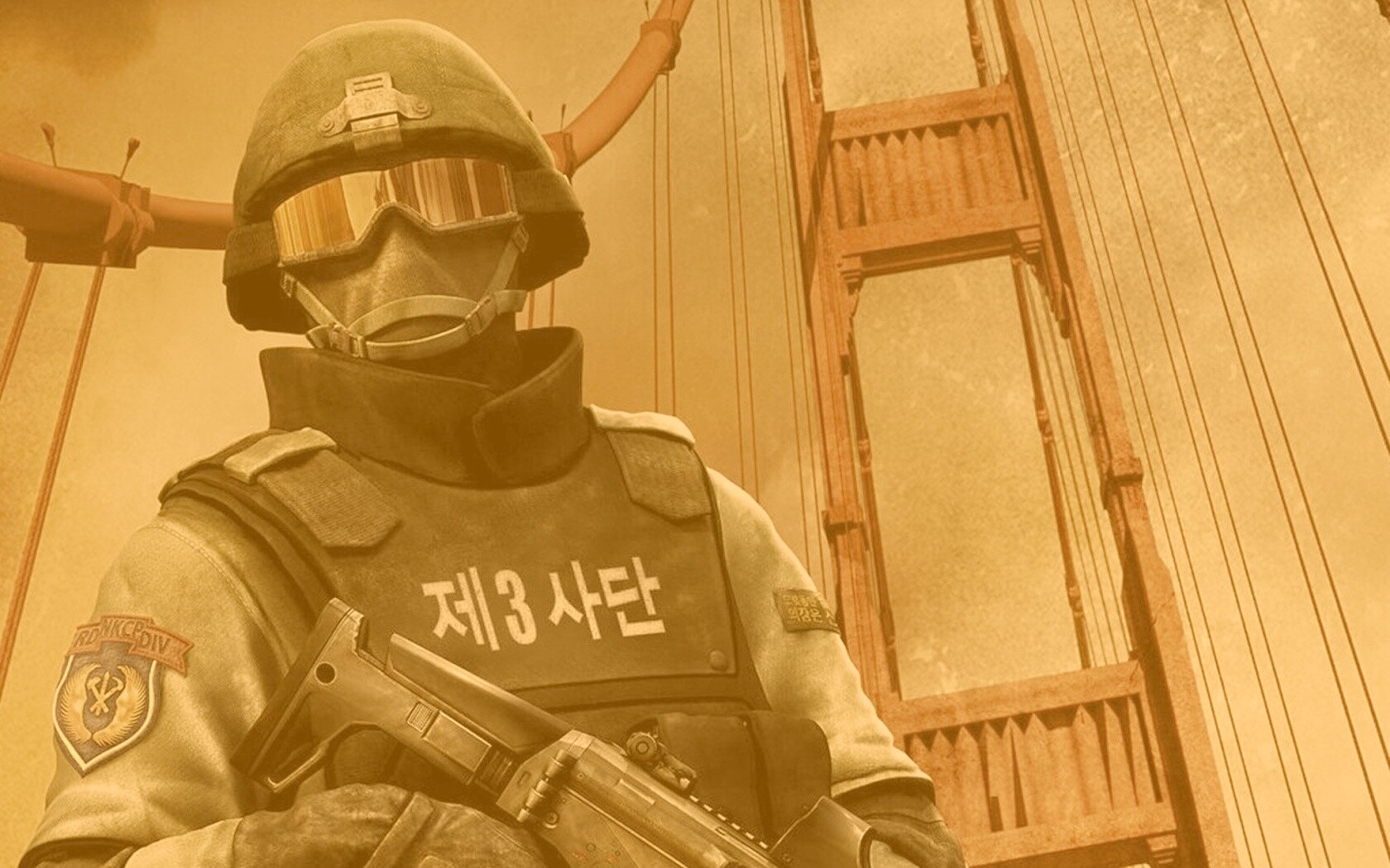 Солдат на мосту Золотые Ворота обои