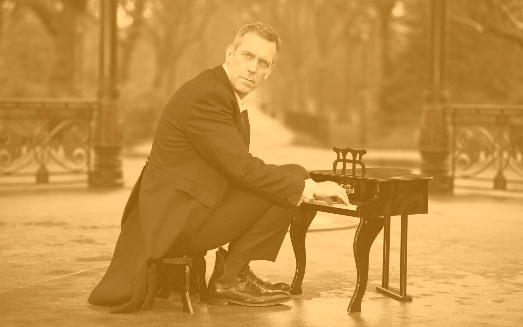 Хью Лори за маленьким роялем обои