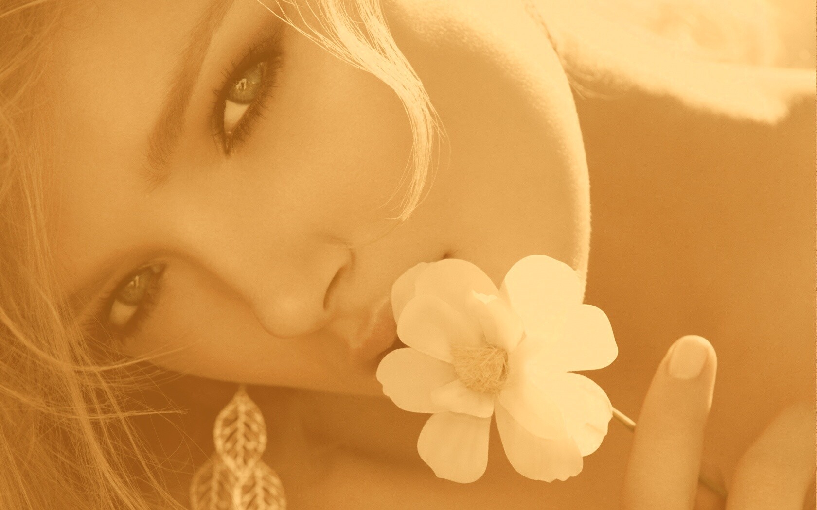 Красавица с белым цветком обои