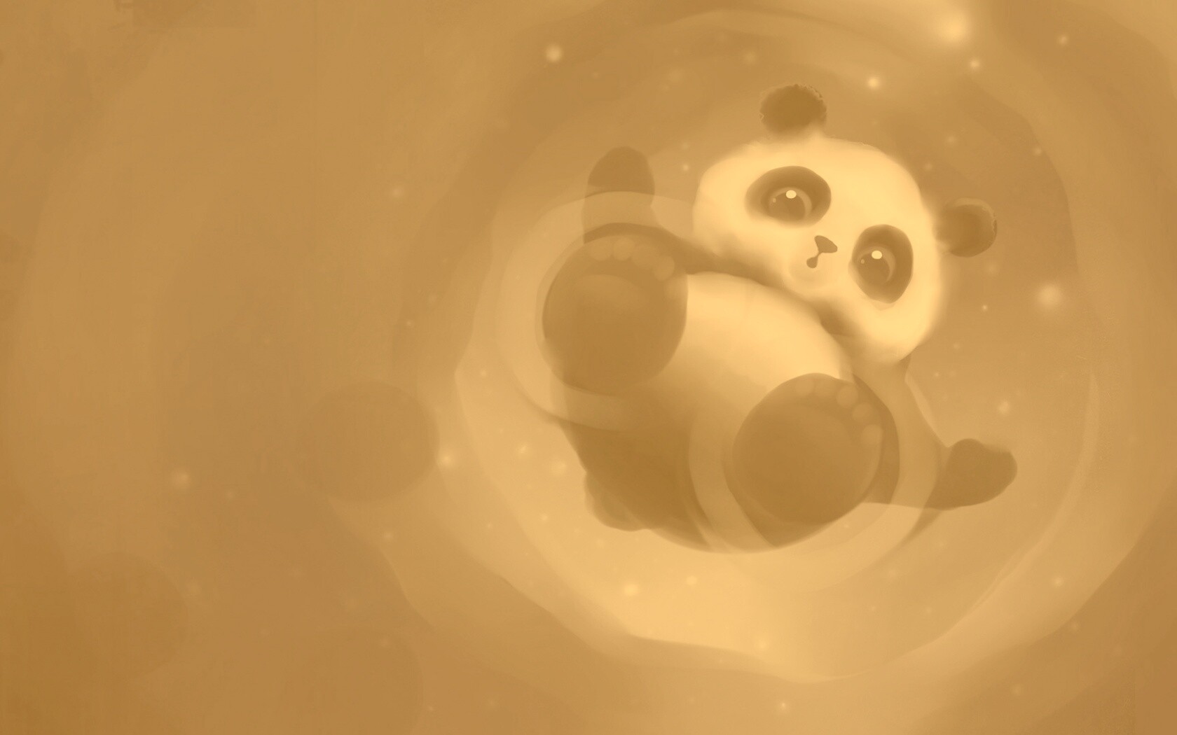 Маленькая панда и лужа обои