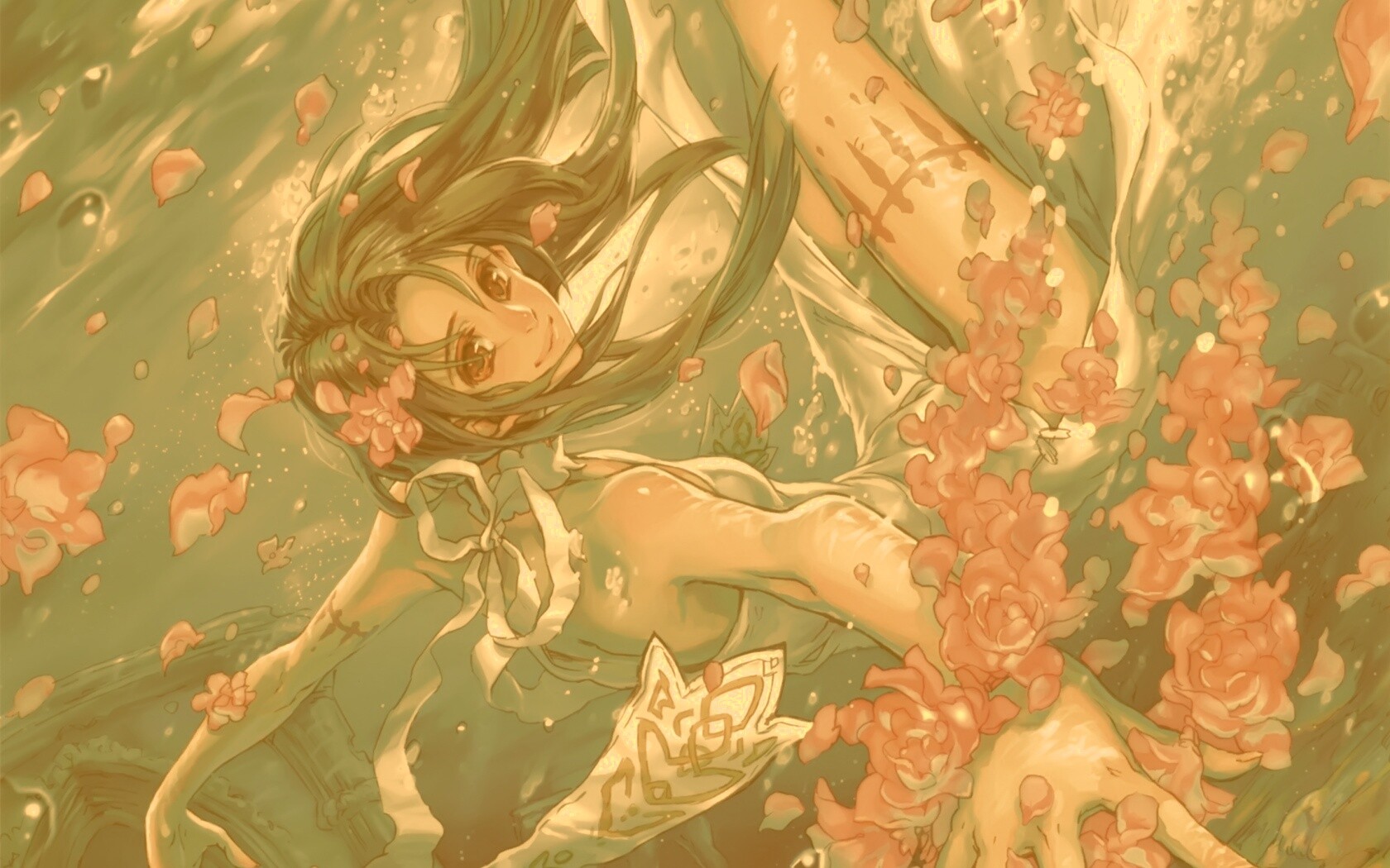 Девушка из аниме под водой обои