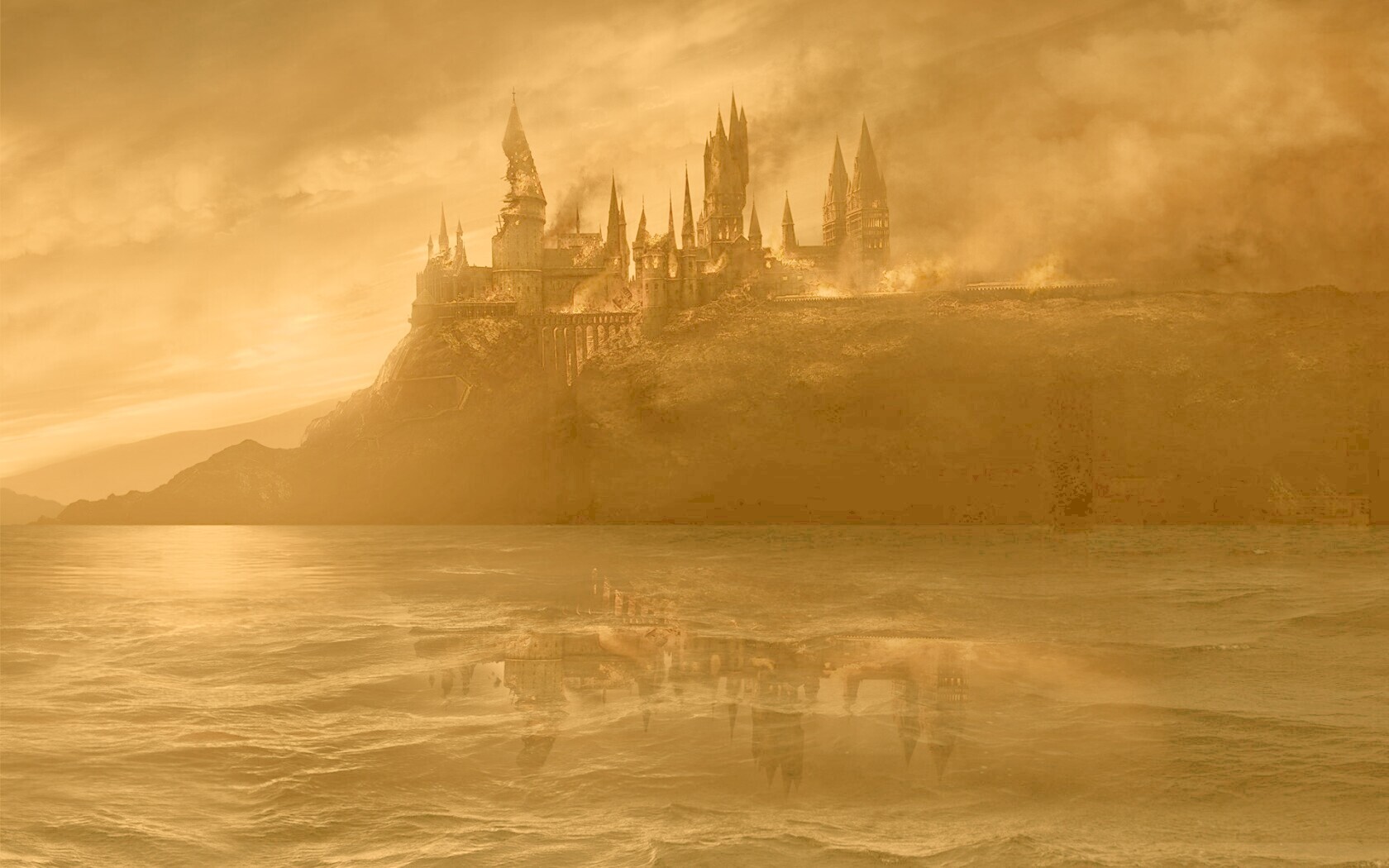 Хогвартс охваченный пламенем обои