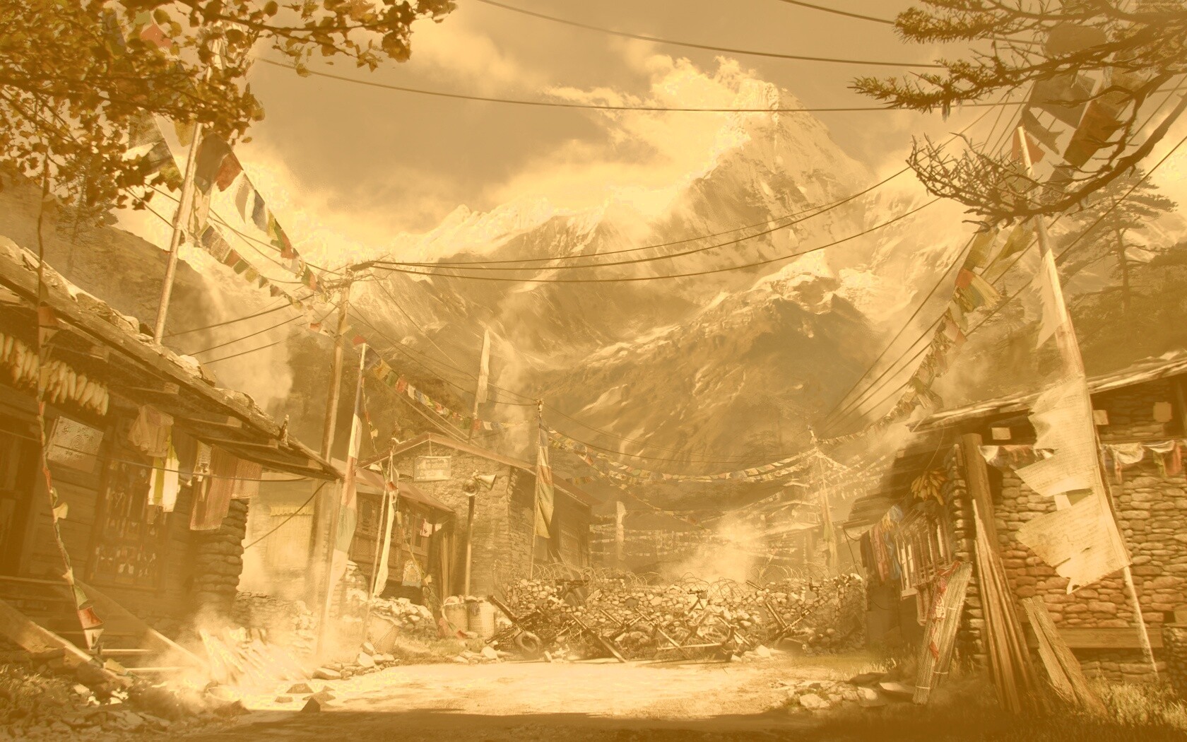 Загороженная улица в горах обои