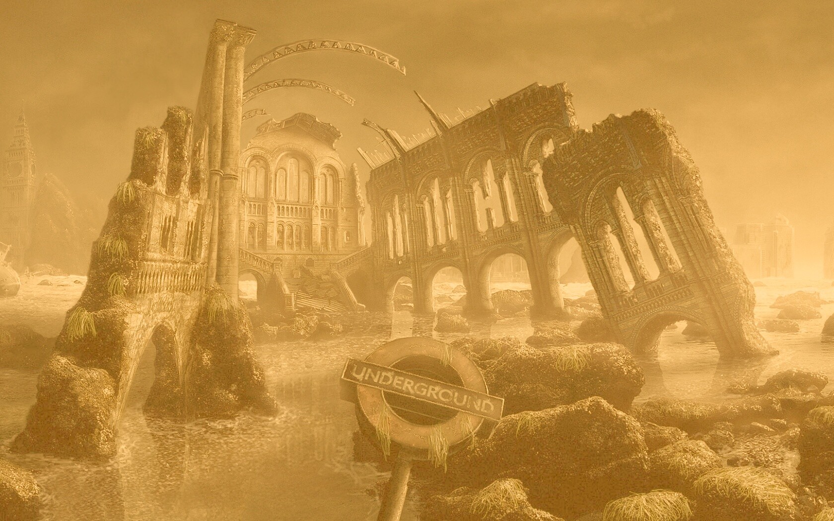 Затопленные руины обои