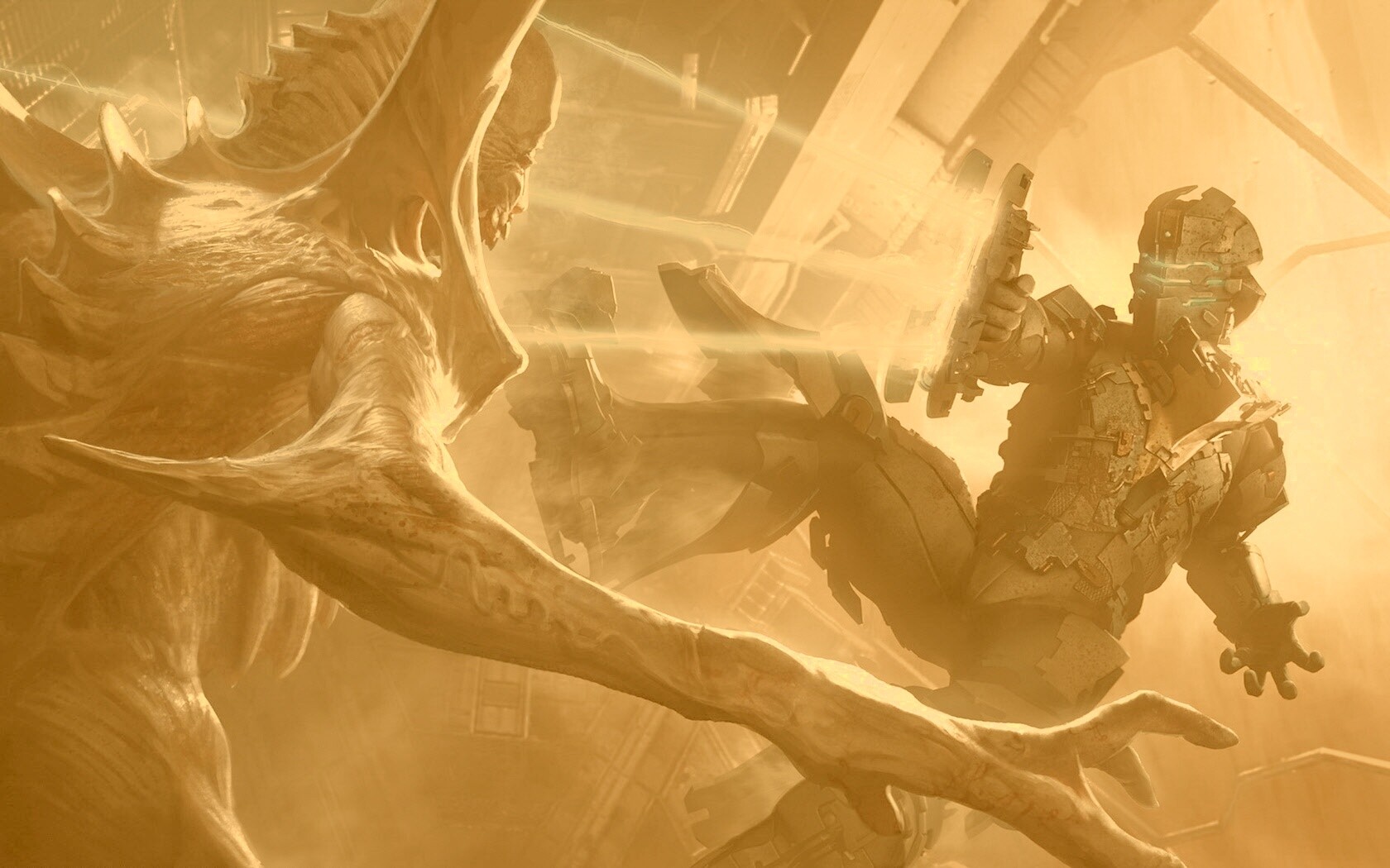 Айзек Кларк стреляет в монстра обои