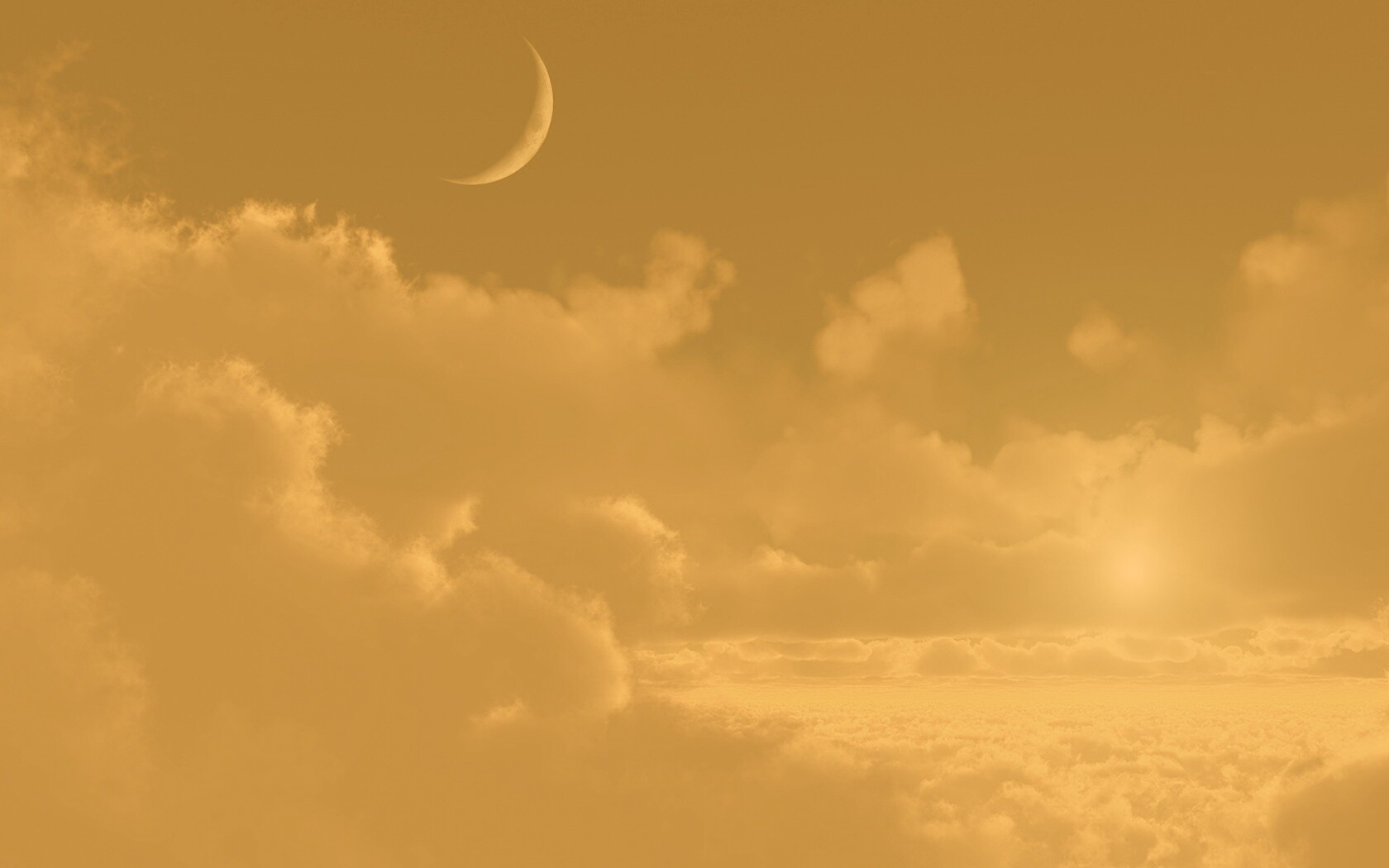 Закат и месяц над облаками обои