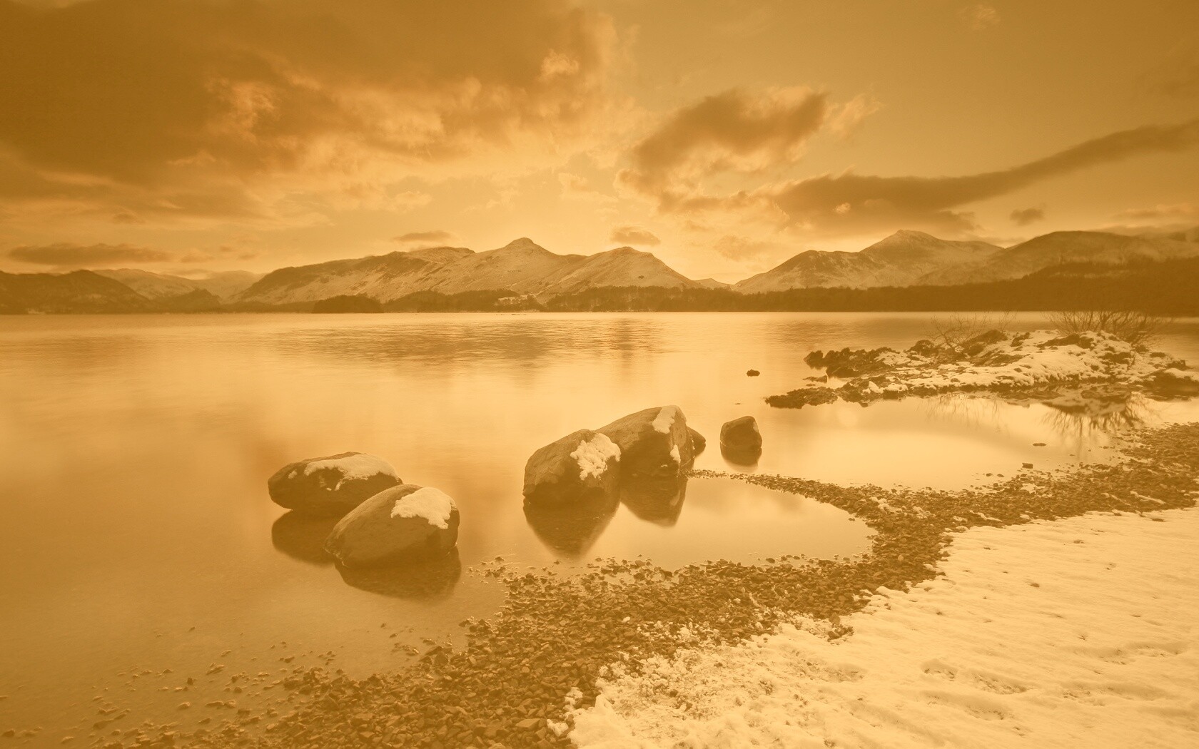 Картинный закат на озере обои