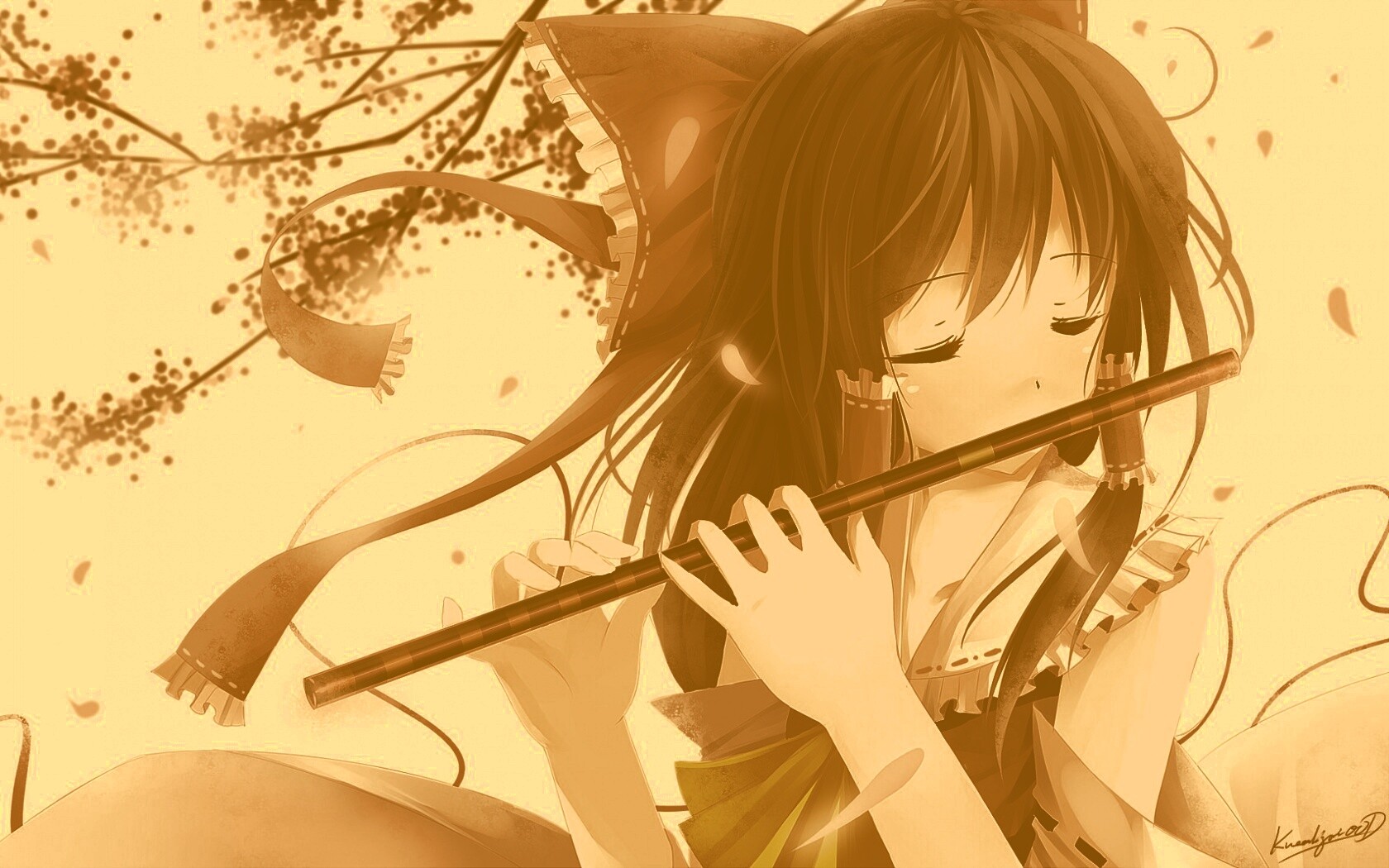 Девочка играет на флейте обои