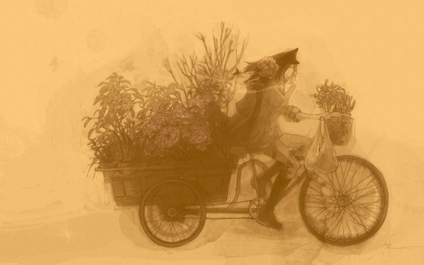 Развозчик цветов в пастельных тонах обои