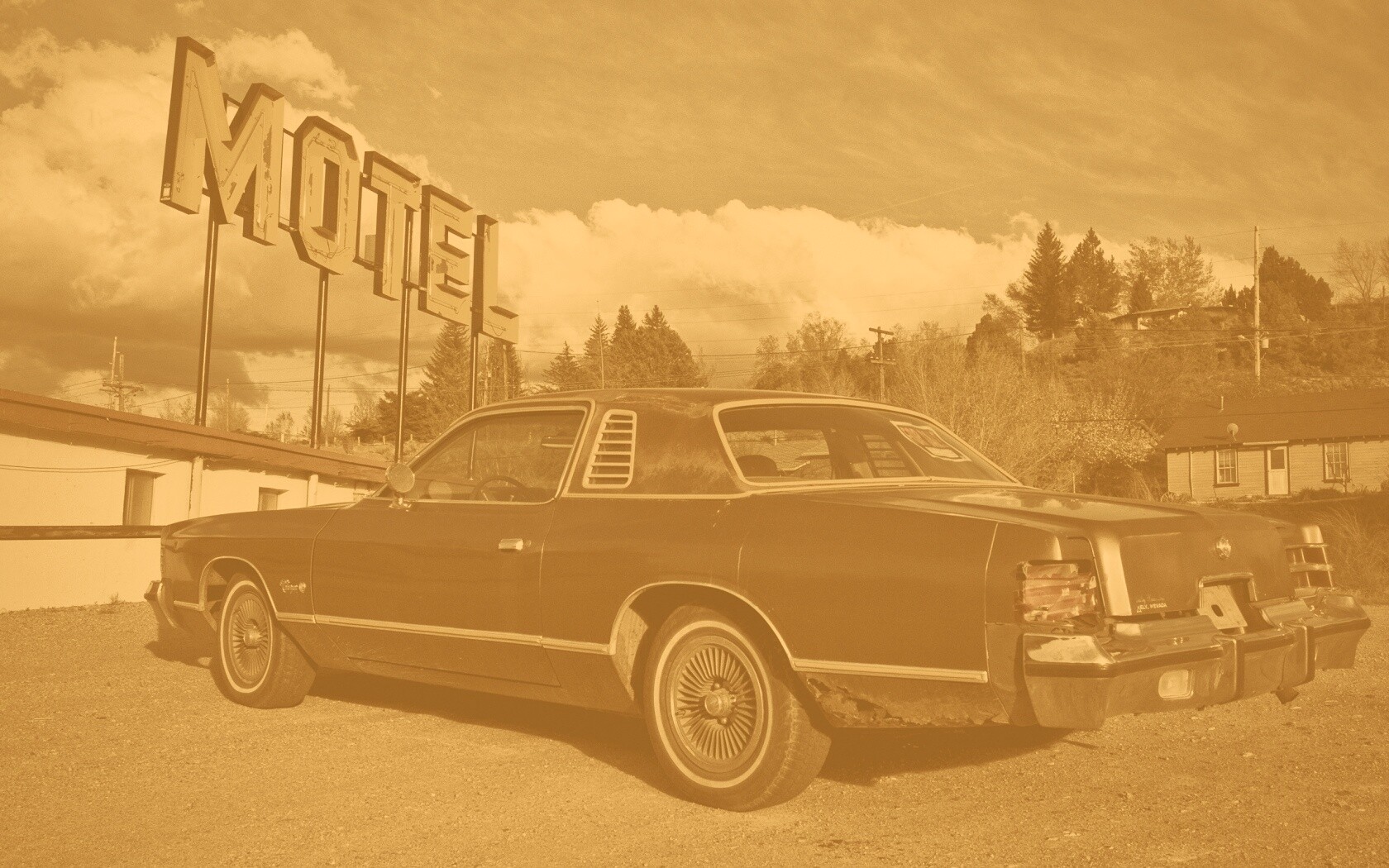 Олдскульный Dodge около мотеля обои